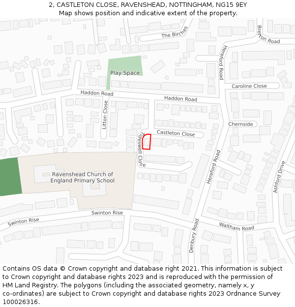 2, CASTLETON CLOSE, RAVENSHEAD, NOTTINGHAM, NG15 9EY: Location map and indicative extent of plot