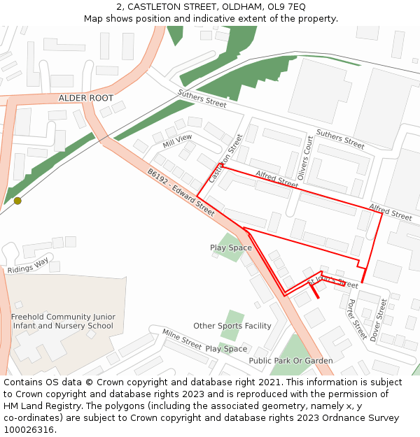 2, CASTLETON STREET, OLDHAM, OL9 7EQ: Location map and indicative extent of plot