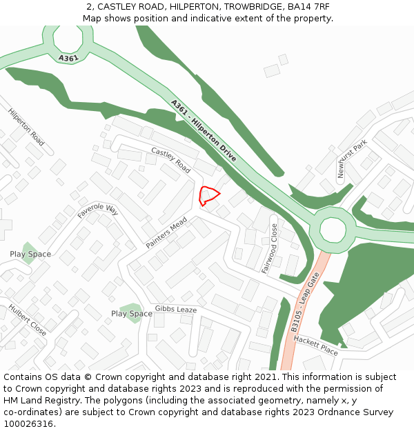 2, CASTLEY ROAD, HILPERTON, TROWBRIDGE, BA14 7RF: Location map and indicative extent of plot