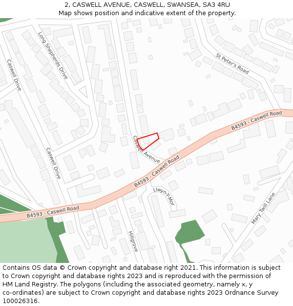 2, CASWELL AVENUE, CASWELL, SWANSEA, SA3 4RU: Location map and indicative extent of plot