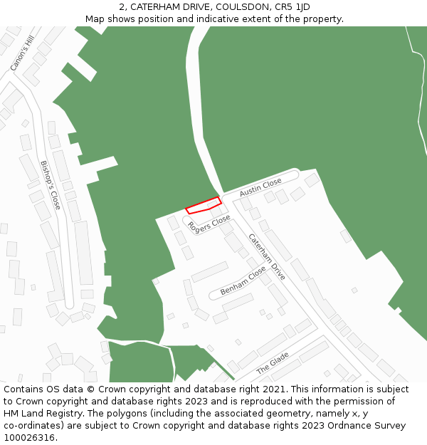 2, CATERHAM DRIVE, COULSDON, CR5 1JD: Location map and indicative extent of plot