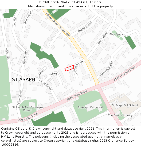 2, CATHEDRAL WALK, ST ASAPH, LL17 0DL: Location map and indicative extent of plot