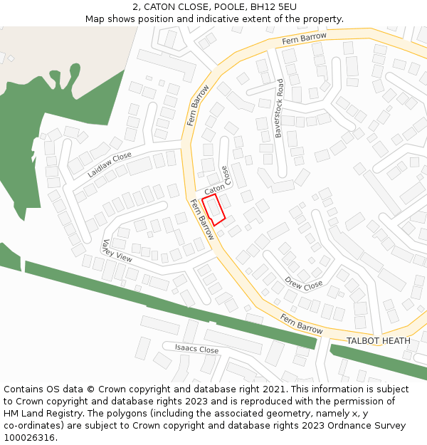 2, CATON CLOSE, POOLE, BH12 5EU: Location map and indicative extent of plot