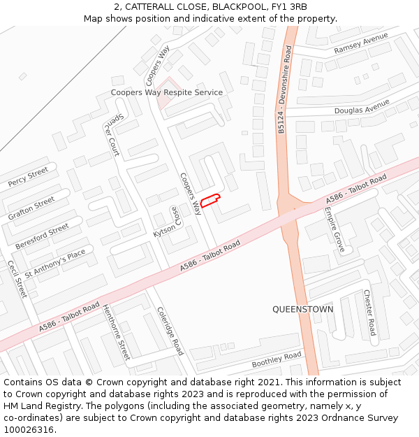 2, CATTERALL CLOSE, BLACKPOOL, FY1 3RB: Location map and indicative extent of plot