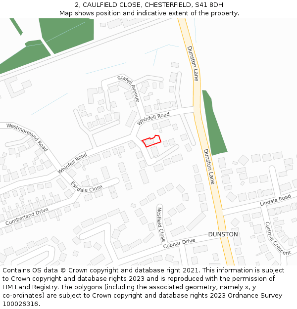 2, CAULFIELD CLOSE, CHESTERFIELD, S41 8DH: Location map and indicative extent of plot