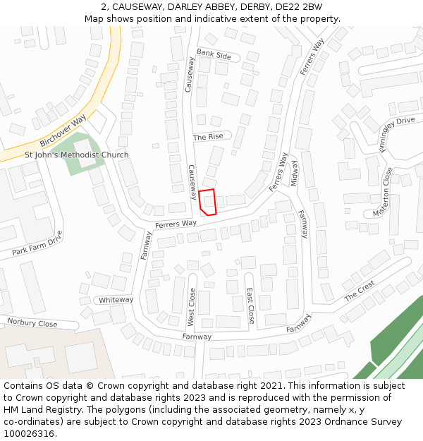 2, CAUSEWAY, DARLEY ABBEY, DERBY, DE22 2BW: Location map and indicative extent of plot