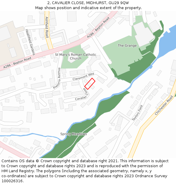 2, CAVALIER CLOSE, MIDHURST, GU29 9QW: Location map and indicative extent of plot