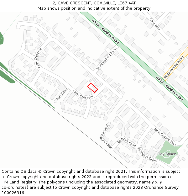 2, CAVE CRESCENT, COALVILLE, LE67 4AT: Location map and indicative extent of plot