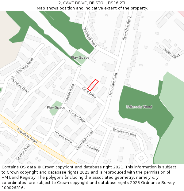 2, CAVE DRIVE, BRISTOL, BS16 2TL: Location map and indicative extent of plot