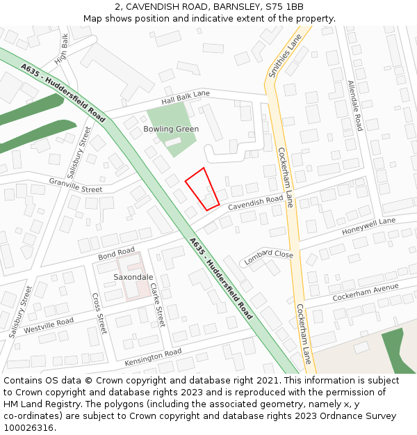 2, CAVENDISH ROAD, BARNSLEY, S75 1BB: Location map and indicative extent of plot