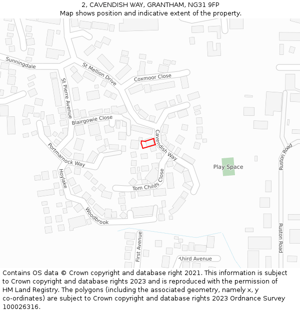 2, CAVENDISH WAY, GRANTHAM, NG31 9FP: Location map and indicative extent of plot