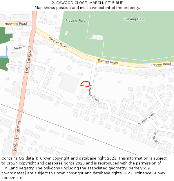 2, CAWOOD CLOSE, MARCH, PE15 8UP: Location map and indicative extent of plot