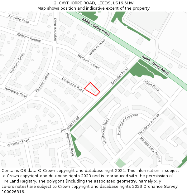 2, CAYTHORPE ROAD, LEEDS, LS16 5HW: Location map and indicative extent of plot