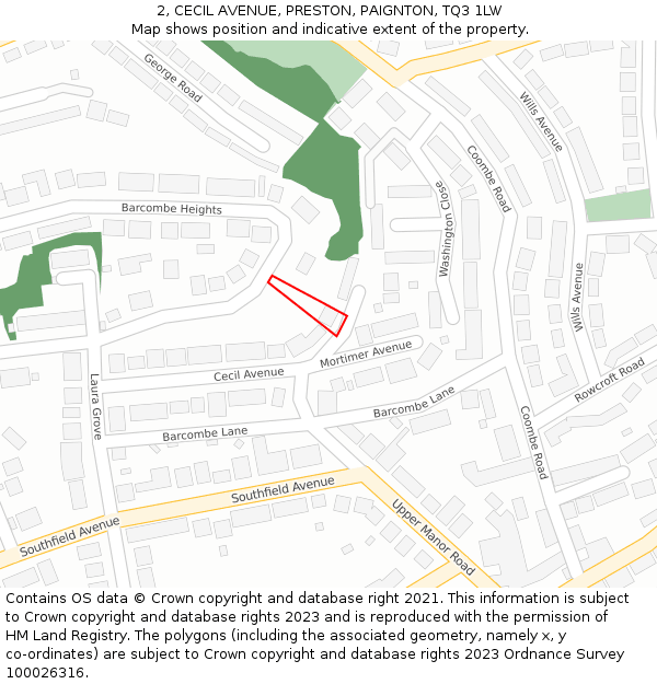 2, CECIL AVENUE, PRESTON, PAIGNTON, TQ3 1LW: Location map and indicative extent of plot