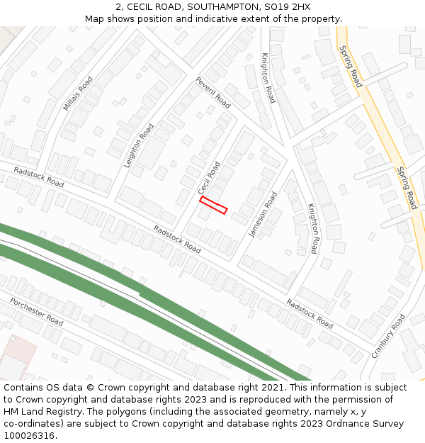 2, CECIL ROAD, SOUTHAMPTON, SO19 2HX: Location map and indicative extent of plot