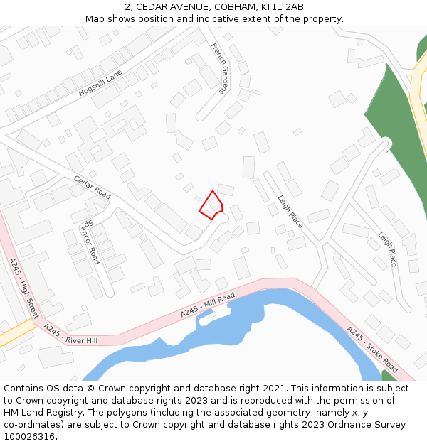 2, CEDAR AVENUE, COBHAM, KT11 2AB: Location map and indicative extent of plot