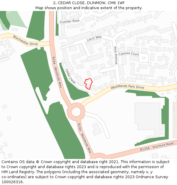 2, CEDAR CLOSE, DUNMOW, CM6 1WF: Location map and indicative extent of plot