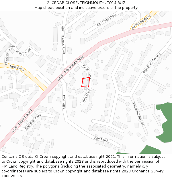 2, CEDAR CLOSE, TEIGNMOUTH, TQ14 8UZ: Location map and indicative extent of plot