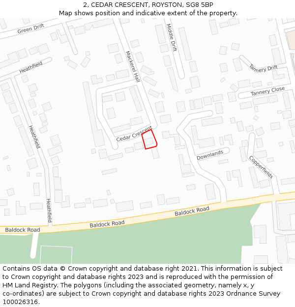 2, CEDAR CRESCENT, ROYSTON, SG8 5BP: Location map and indicative extent of plot