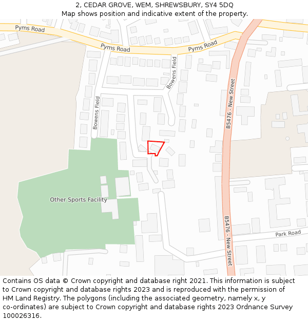 2, CEDAR GROVE, WEM, SHREWSBURY, SY4 5DQ: Location map and indicative extent of plot