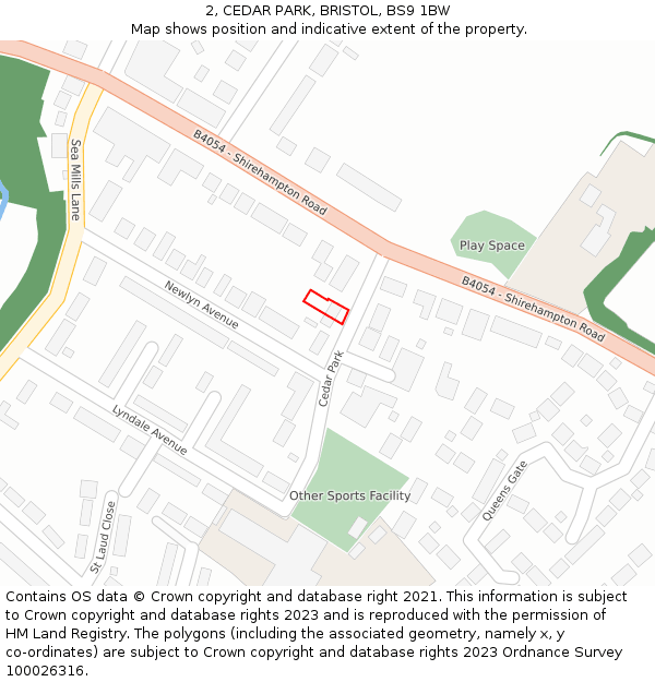 2, CEDAR PARK, BRISTOL, BS9 1BW: Location map and indicative extent of plot