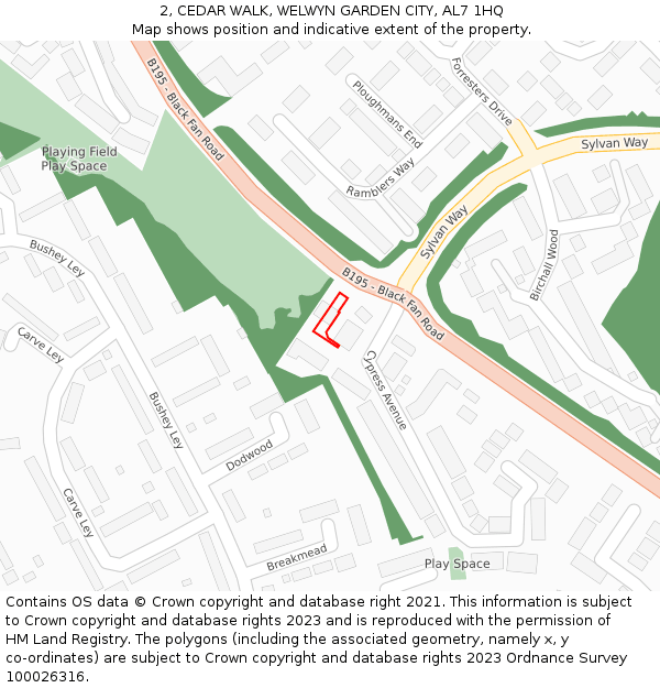 2, CEDAR WALK, WELWYN GARDEN CITY, AL7 1HQ: Location map and indicative extent of plot