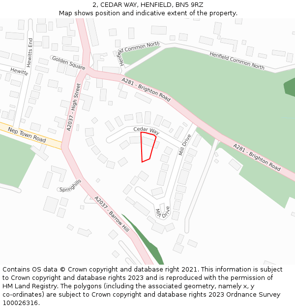 2, CEDAR WAY, HENFIELD, BN5 9RZ: Location map and indicative extent of plot