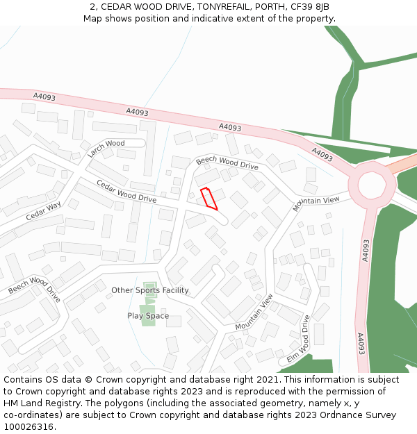 2, CEDAR WOOD DRIVE, TONYREFAIL, PORTH, CF39 8JB: Location map and indicative extent of plot