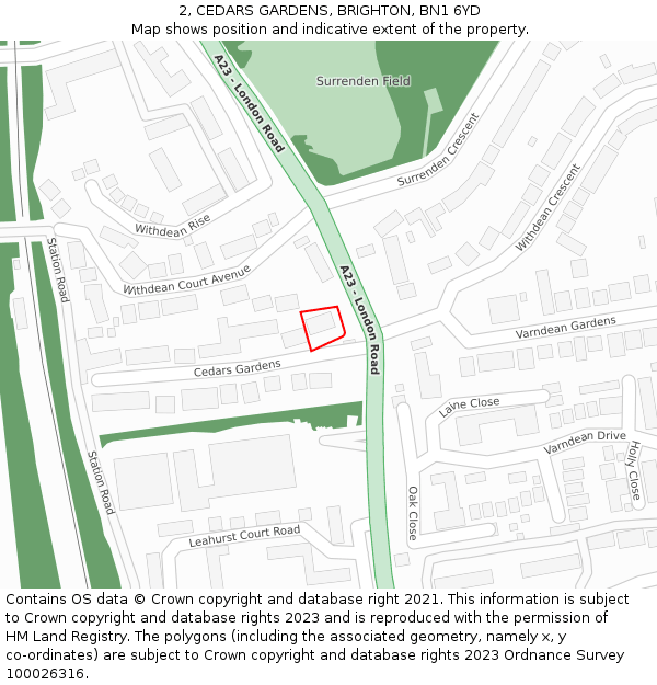 2, CEDARS GARDENS, BRIGHTON, BN1 6YD: Location map and indicative extent of plot