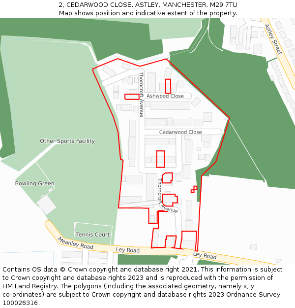 2, CEDARWOOD CLOSE, ASTLEY, MANCHESTER, M29 7TU: Location map and indicative extent of plot