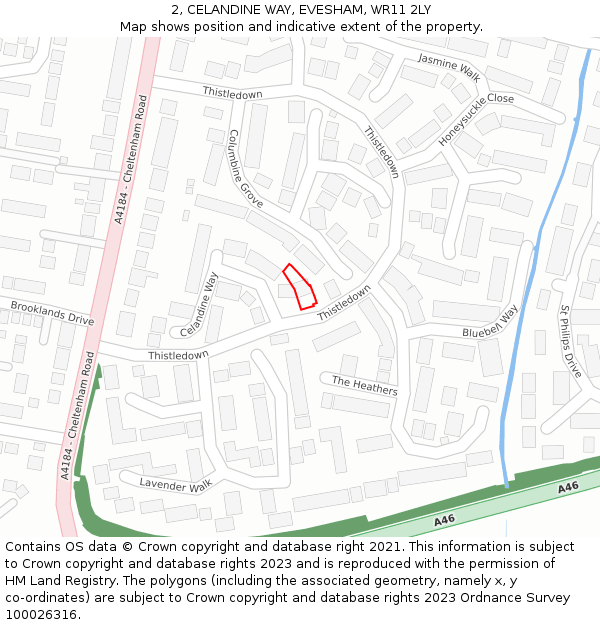 2, CELANDINE WAY, EVESHAM, WR11 2LY: Location map and indicative extent of plot