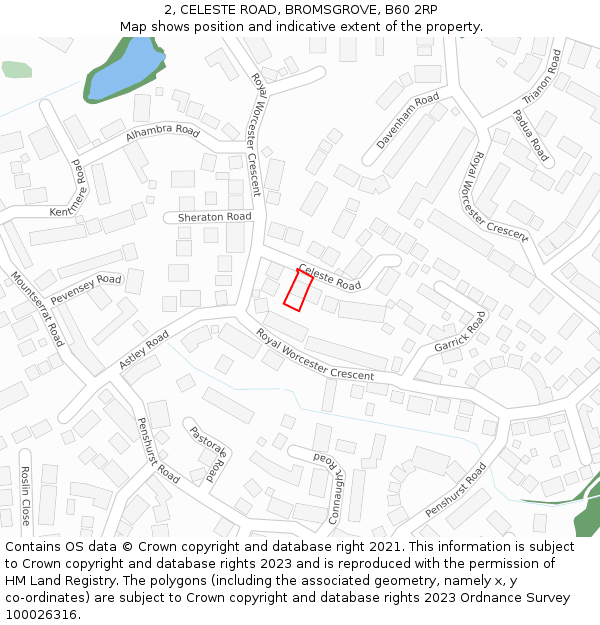 2, CELESTE ROAD, BROMSGROVE, B60 2RP: Location map and indicative extent of plot