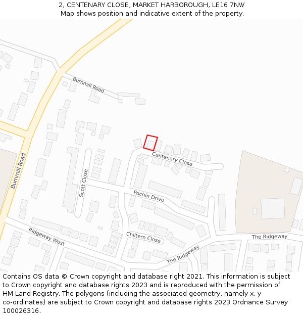 2, CENTENARY CLOSE, MARKET HARBOROUGH, LE16 7NW: Location map and indicative extent of plot