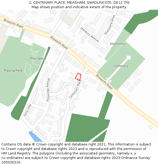 2, CENTENARY PLACE, MEASHAM, SWADLINCOTE, DE12 7FE: Location map and indicative extent of plot