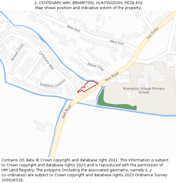 2, CENTENARY WAY, BRAMPTON, HUNTINGDON, PE28 4YQ: Location map and indicative extent of plot
