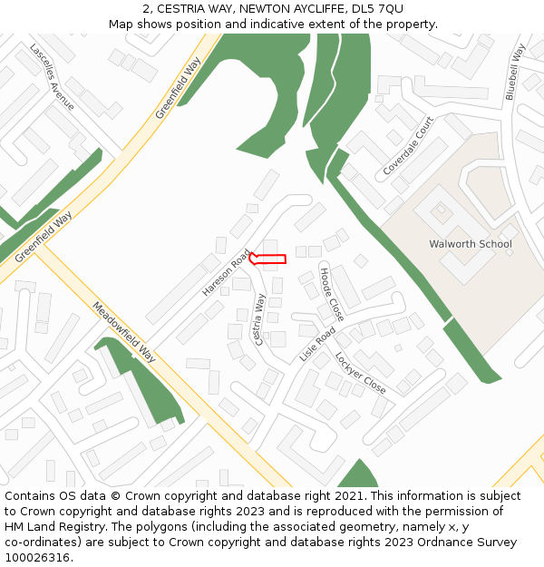 2, CESTRIA WAY, NEWTON AYCLIFFE, DL5 7QU: Location map and indicative extent of plot