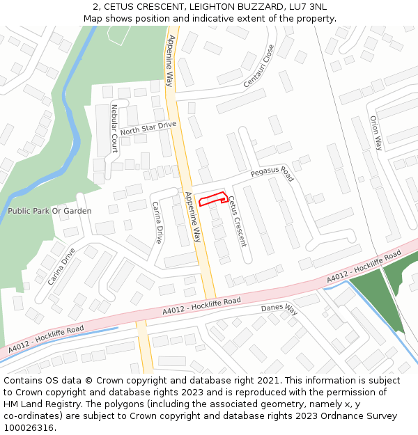 2, CETUS CRESCENT, LEIGHTON BUZZARD, LU7 3NL: Location map and indicative extent of plot