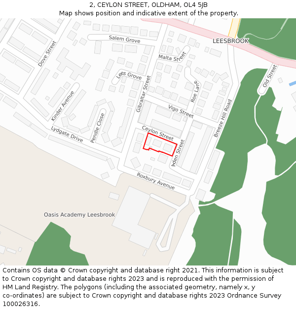 2, CEYLON STREET, OLDHAM, OL4 5JB: Location map and indicative extent of plot