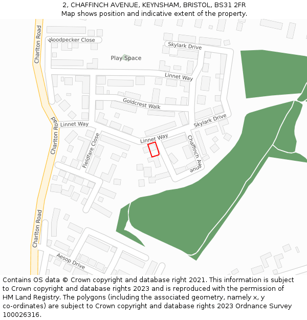 2, CHAFFINCH AVENUE, KEYNSHAM, BRISTOL, BS31 2FR: Location map and indicative extent of plot