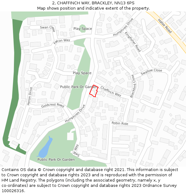 2, CHAFFINCH WAY, BRACKLEY, NN13 6PS: Location map and indicative extent of plot