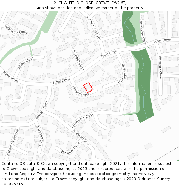 2, CHALFIELD CLOSE, CREWE, CW2 6TJ: Location map and indicative extent of plot