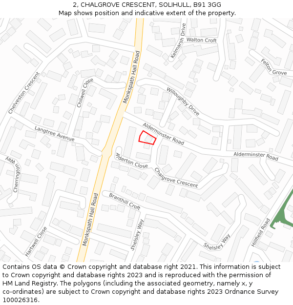2, CHALGROVE CRESCENT, SOLIHULL, B91 3GG: Location map and indicative extent of plot