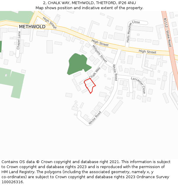 2, CHALK WAY, METHWOLD, THETFORD, IP26 4NU: Location map and indicative extent of plot