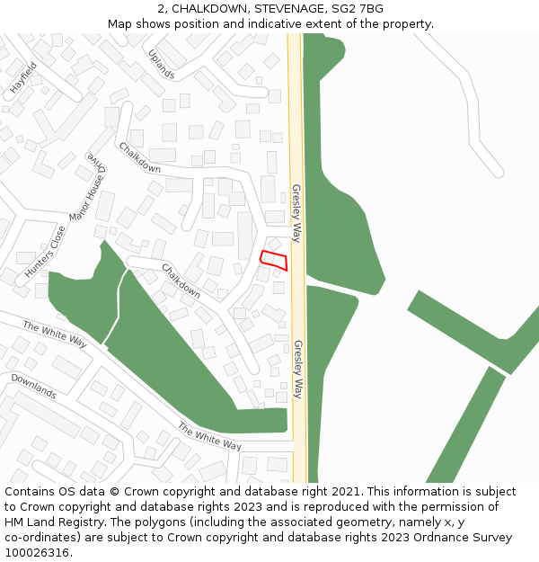 2, CHALKDOWN, STEVENAGE, SG2 7BG: Location map and indicative extent of plot