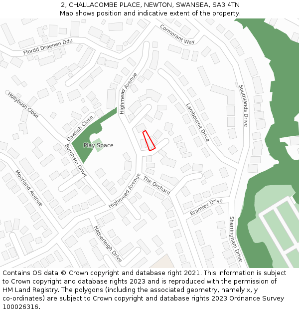 2, CHALLACOMBE PLACE, NEWTON, SWANSEA, SA3 4TN: Location map and indicative extent of plot