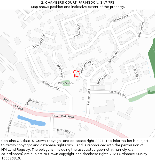 2, CHAMBERS COURT, FARINGDON, SN7 7FS: Location map and indicative extent of plot