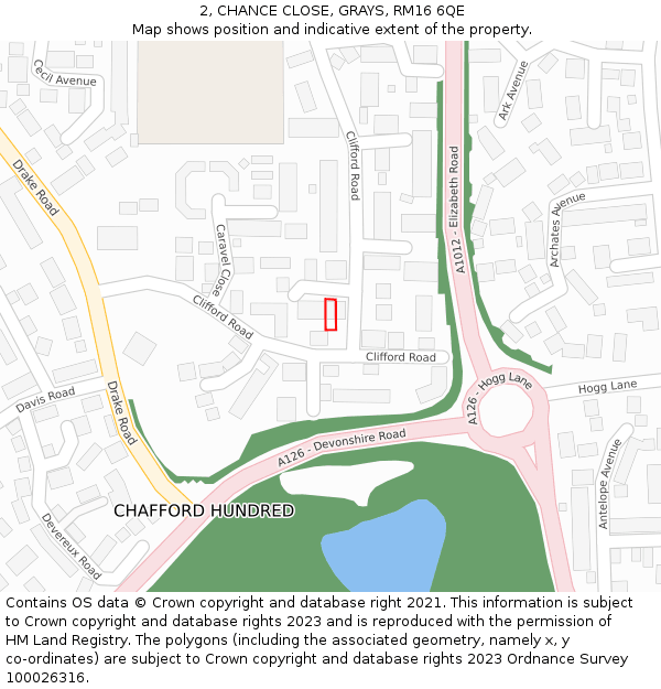 2, CHANCE CLOSE, GRAYS, RM16 6QE: Location map and indicative extent of plot