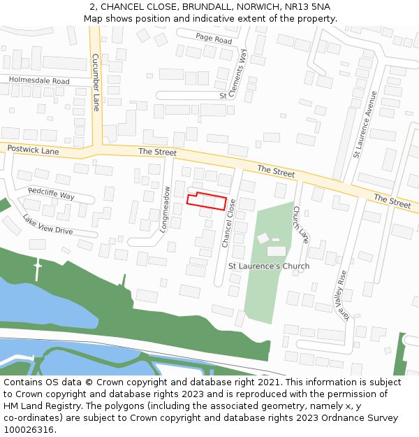 2, CHANCEL CLOSE, BRUNDALL, NORWICH, NR13 5NA: Location map and indicative extent of plot