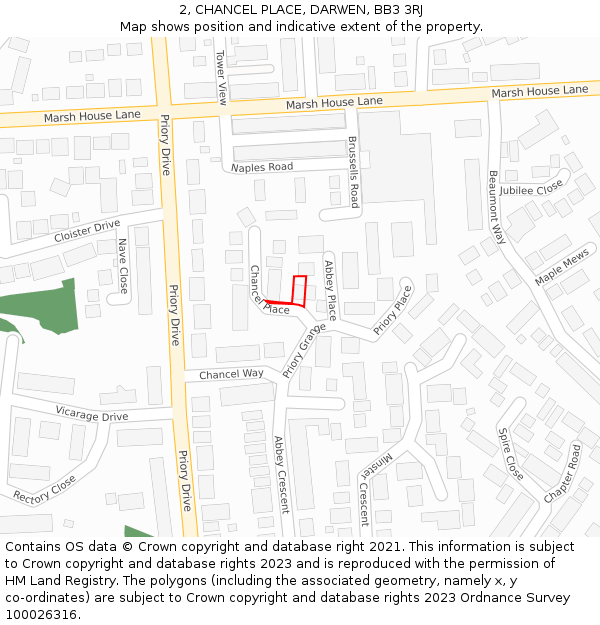 2, CHANCEL PLACE, DARWEN, BB3 3RJ: Location map and indicative extent of plot