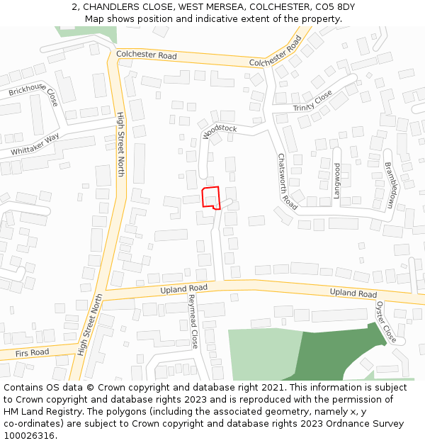 2, CHANDLERS CLOSE, WEST MERSEA, COLCHESTER, CO5 8DY: Location map and indicative extent of plot